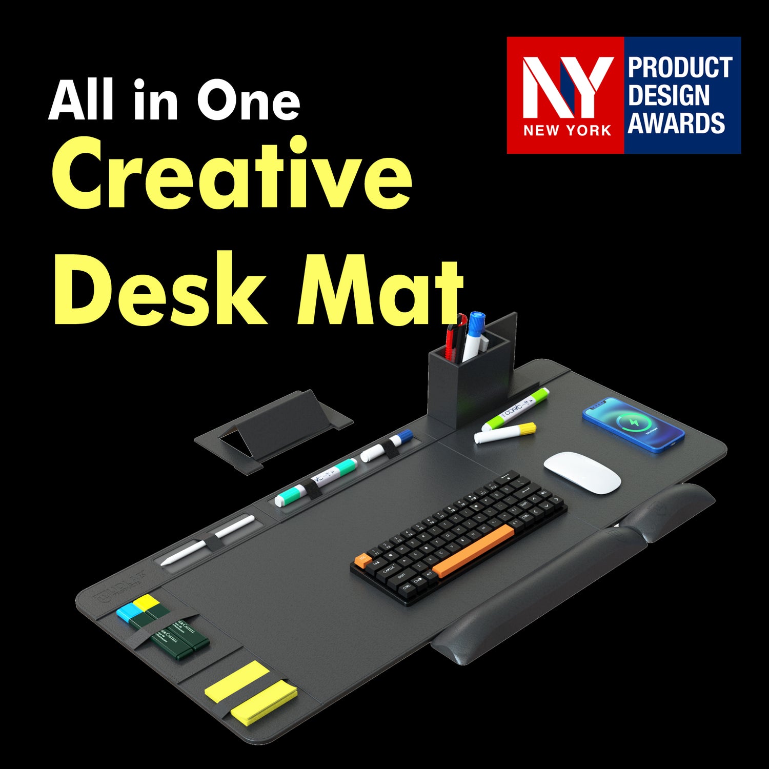 Best Leather Desk Blotter & Pad | Office Computer Desk Mat with Wireless Charging (Black & White)