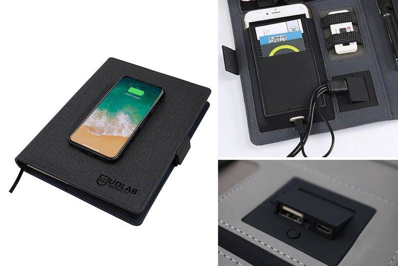 Multifunctional Notebook Organizer with Wireless Charger and paper organizer